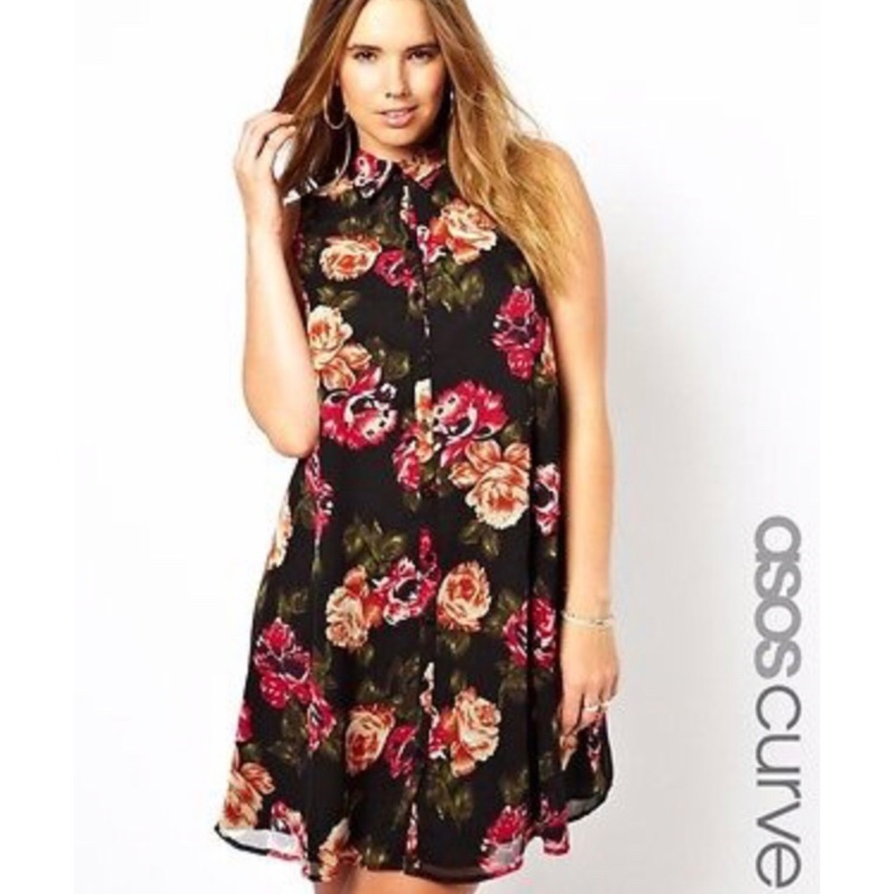 Asos Curve swing dress in rose print